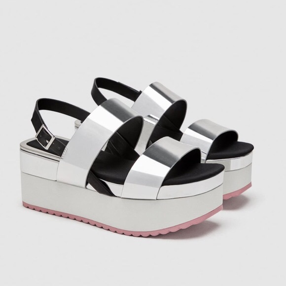 Zara Shoes - Zara | Silver Platform Sandals Size 8